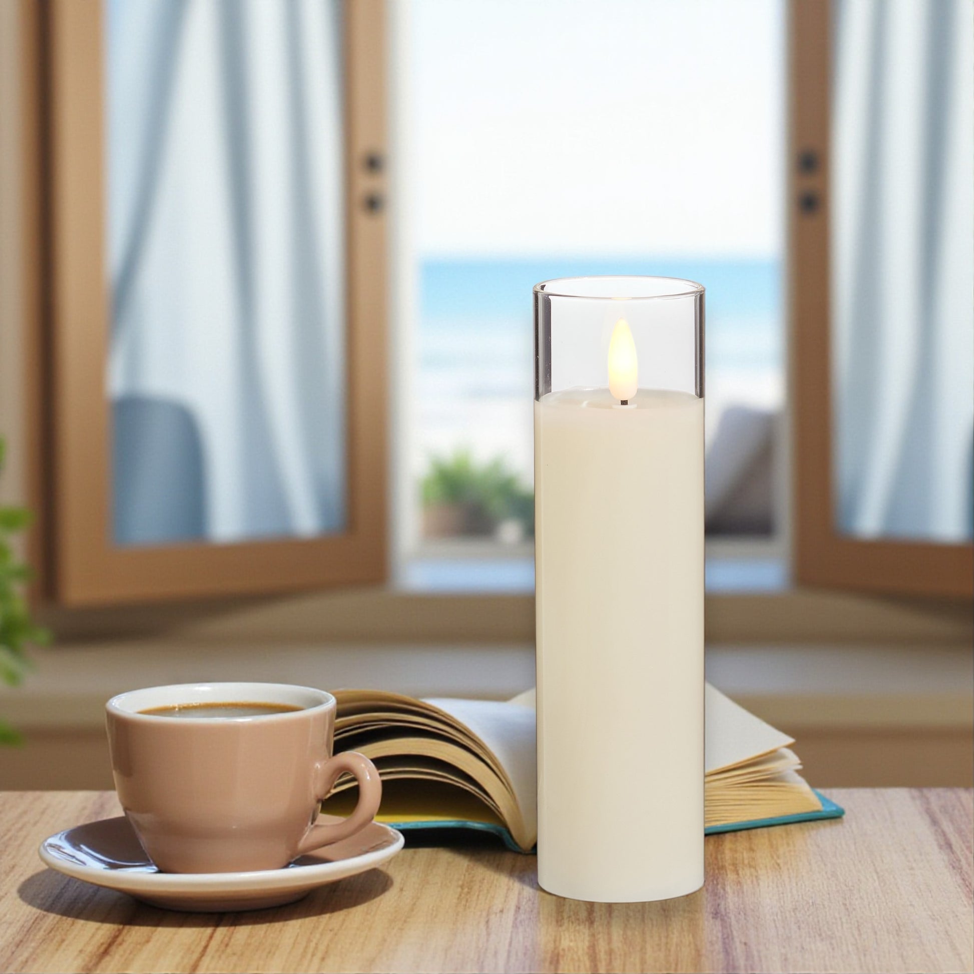 Flameless Clear Glass Ivory Pillar Candle - 2-in x 7-in - Mellow Monkey