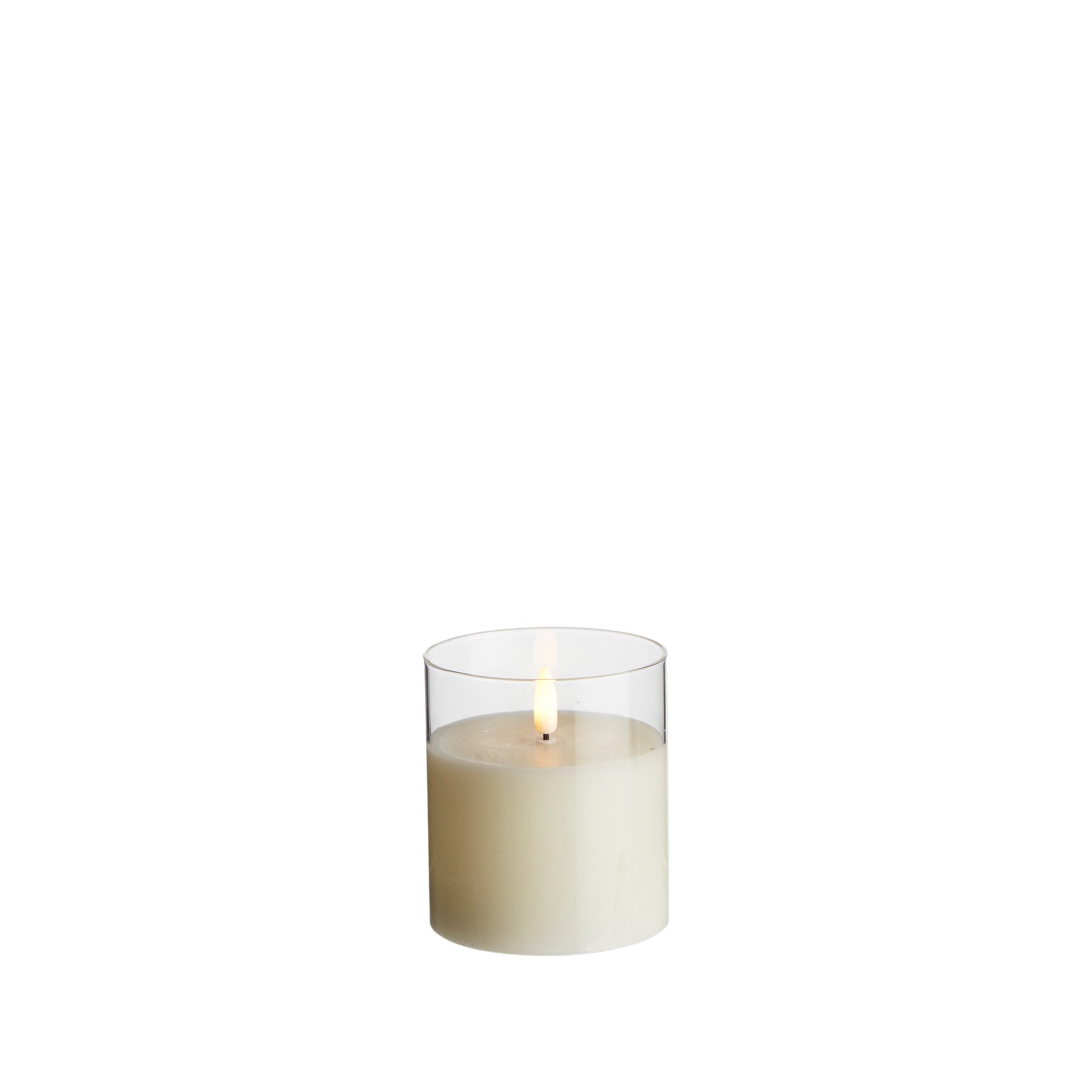 Flameless Clear Glass Ivory Pillar Candle - 3-1/2-in x 4-in - Mellow Monkey
