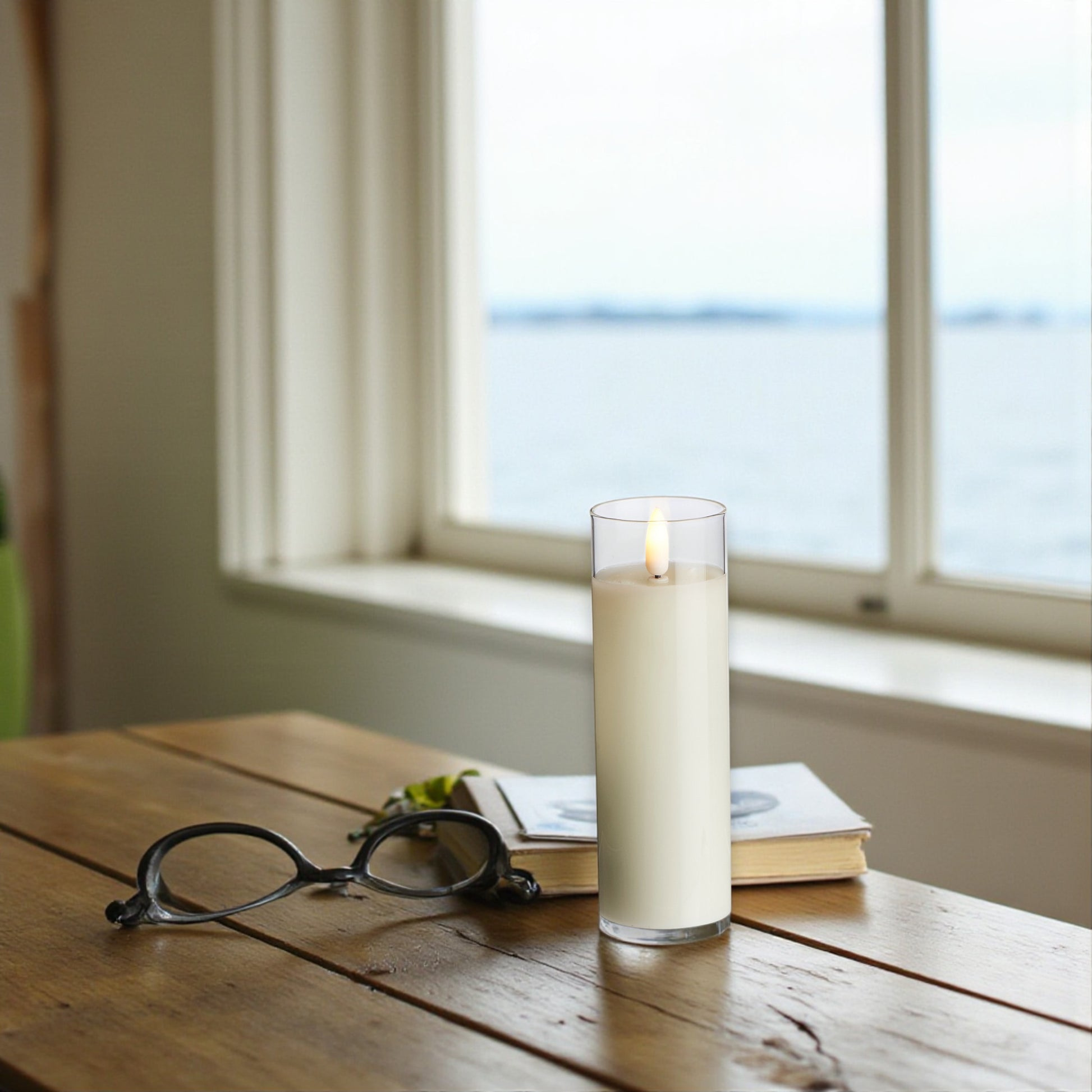 Flameless Clear Glass Ivory Pillar Candle - 2-in x 6-in - Mellow Monkey