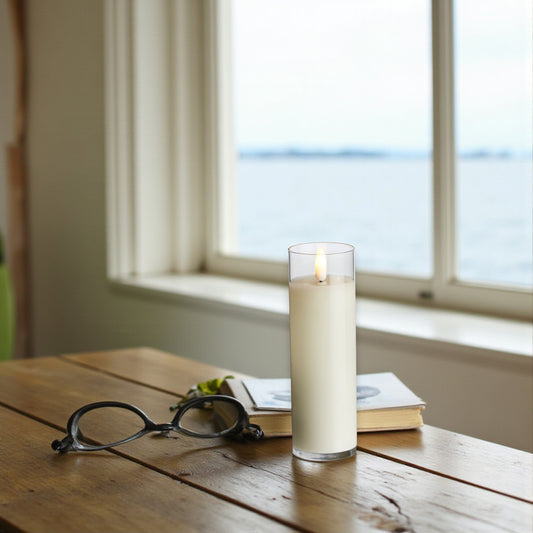 Flameless Clear Glass Ivory Pillar Candle - 2-in x 6-in - Mellow Monkey