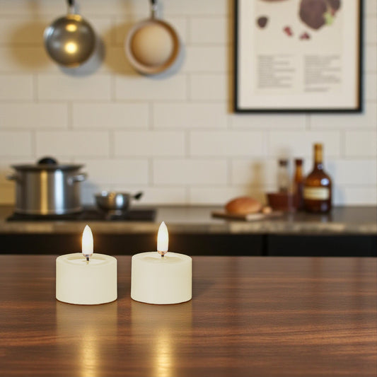 Flameless Ivory Tealights with Melted Top - Set of 2 - 1-3/4-in - Mellow Monkey