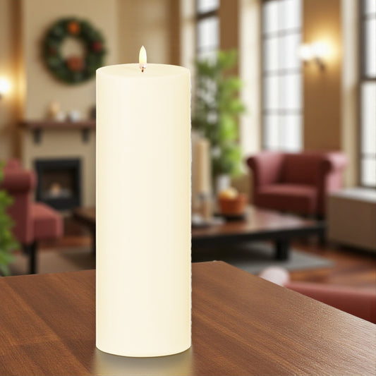 Flameless Ivory Pillar Candle - 3-1/2-in x 12-in - Mellow Monkey