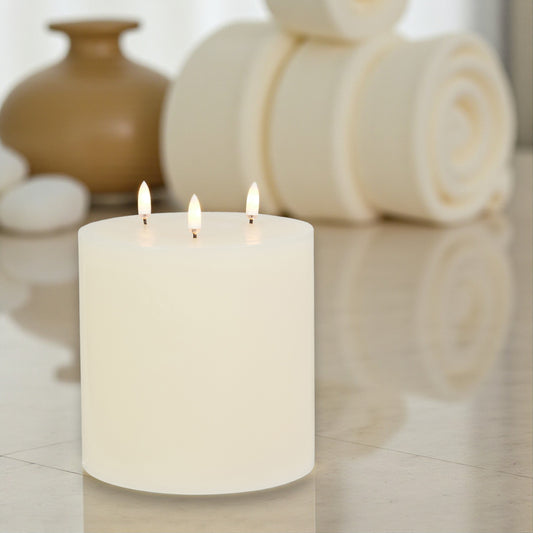 Flameless Ivory Triflame Candle - 6-in x 6-in - Mellow Monkey