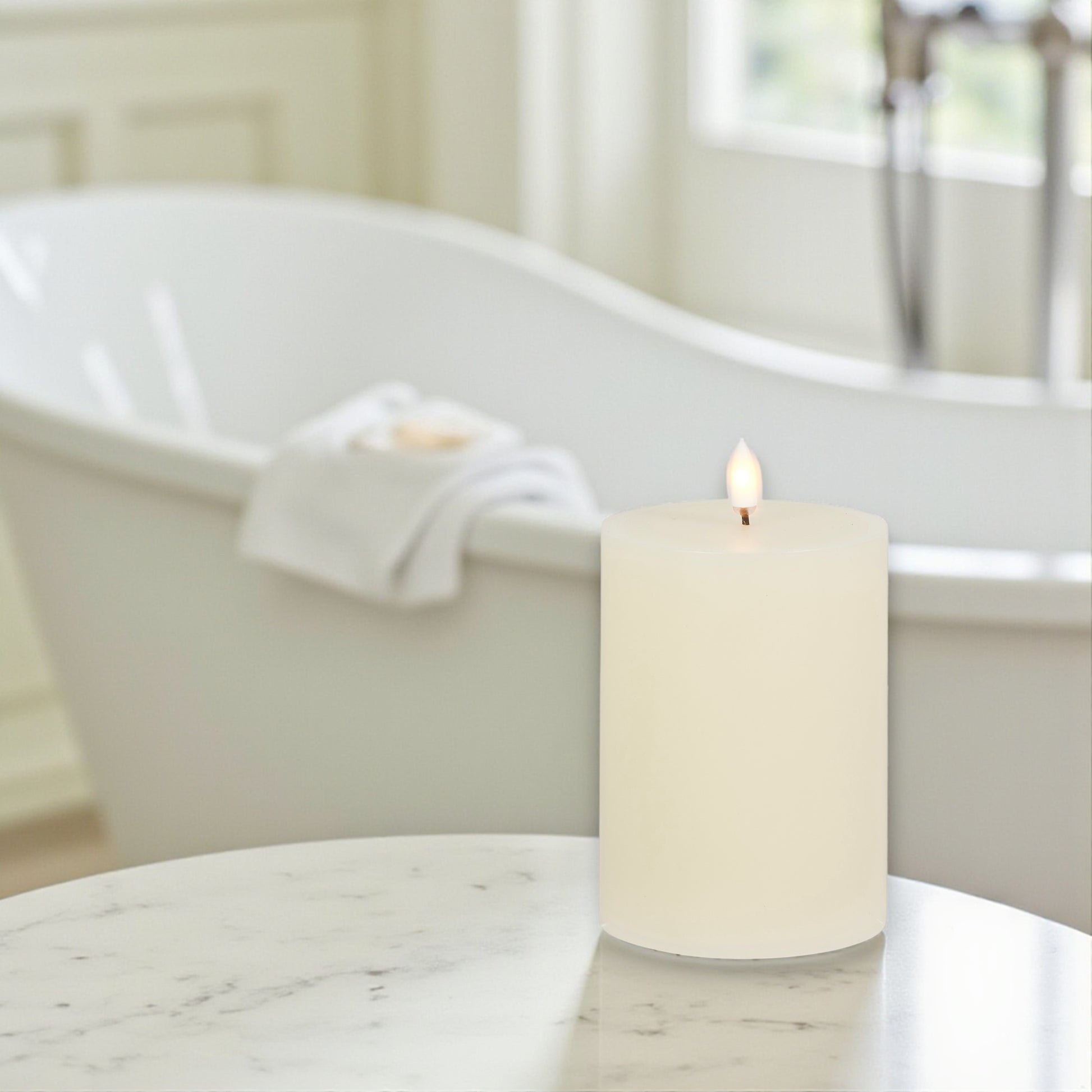 Flameless Ivory Pillar Candles - 3-1/2-in x 5-in - Mellow Monkey