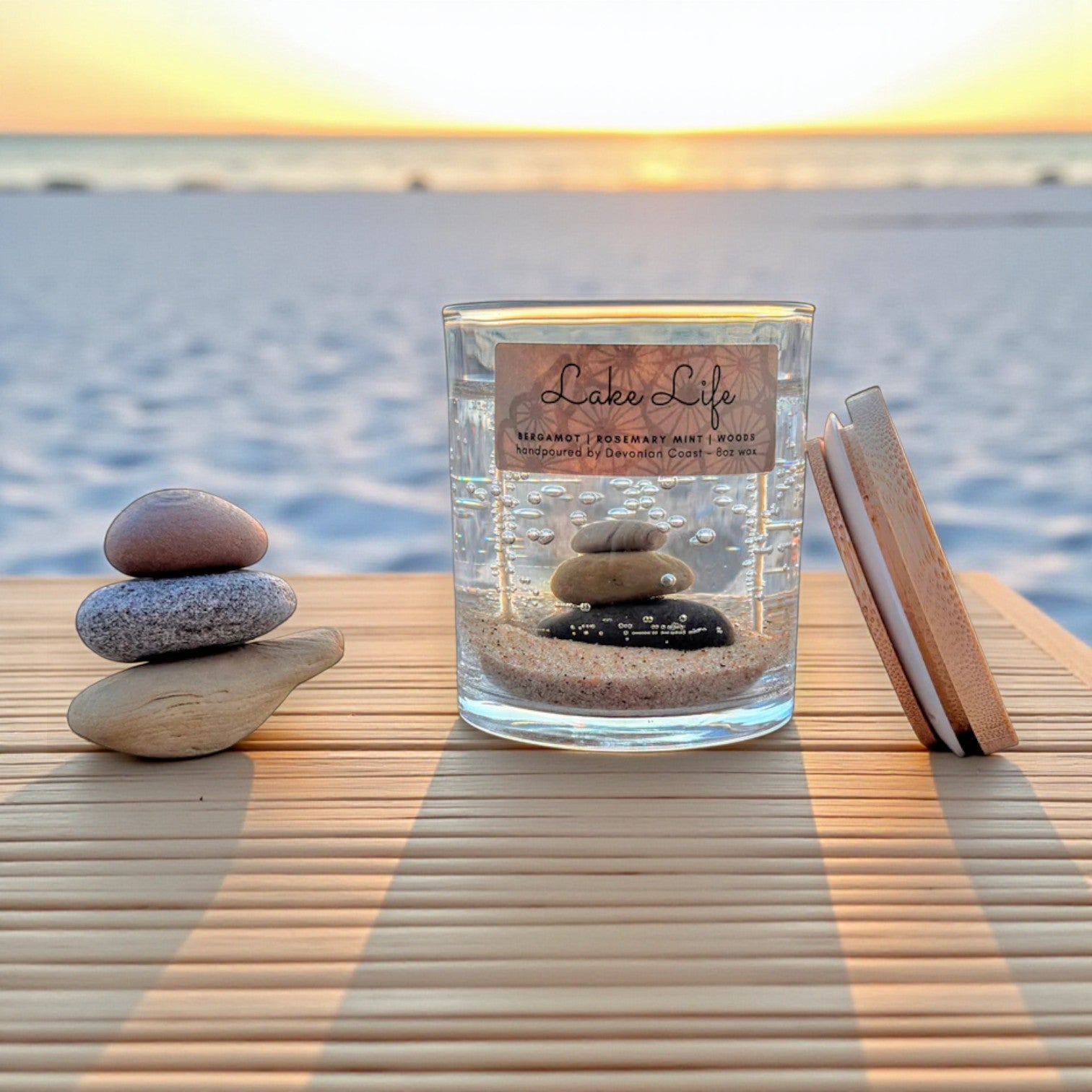 Lake Life Stone Cairn Gel Candle – Large 8oz Wax - Mellow Monkey