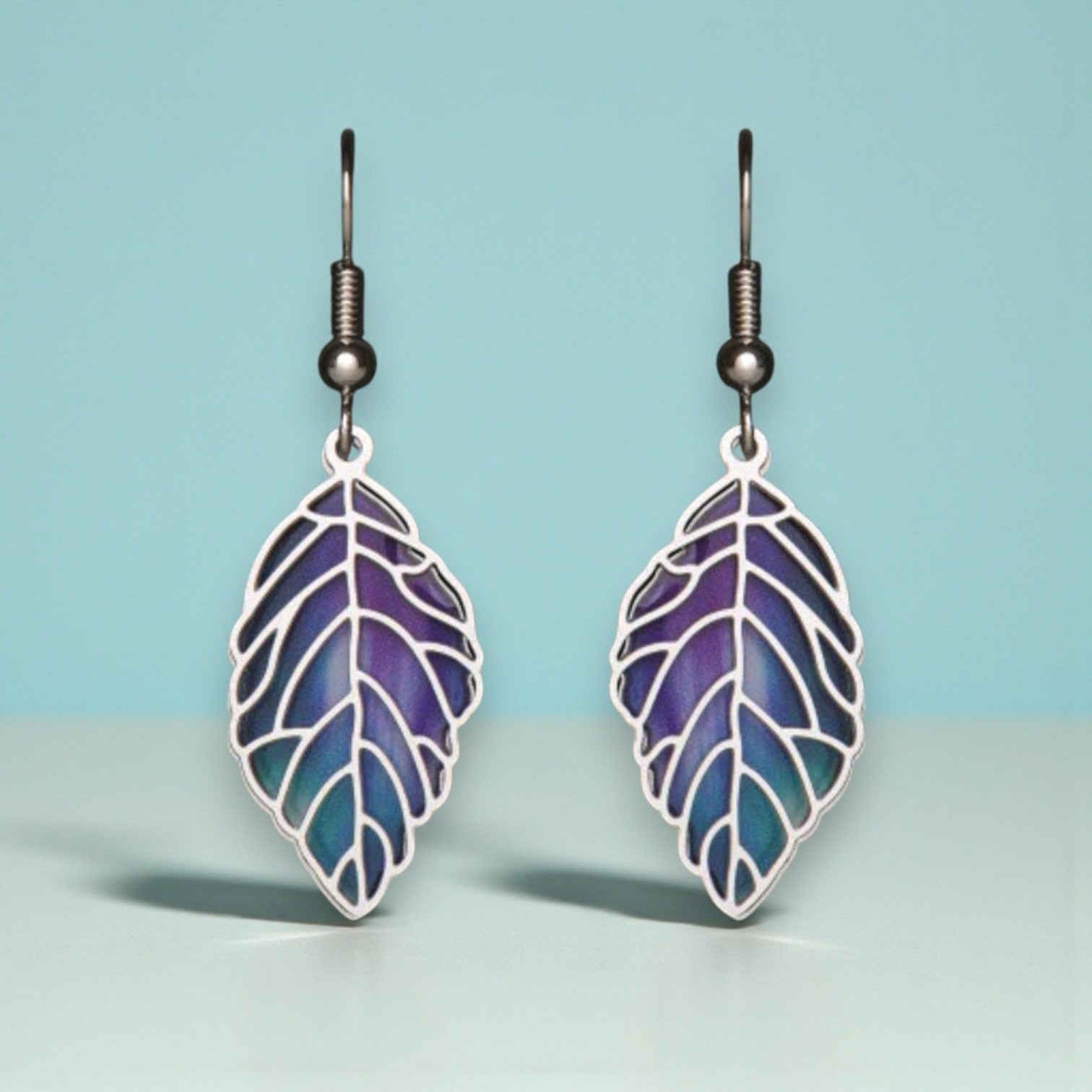 Northern Lights Veined Leaf Earrings - Mellow Monkey