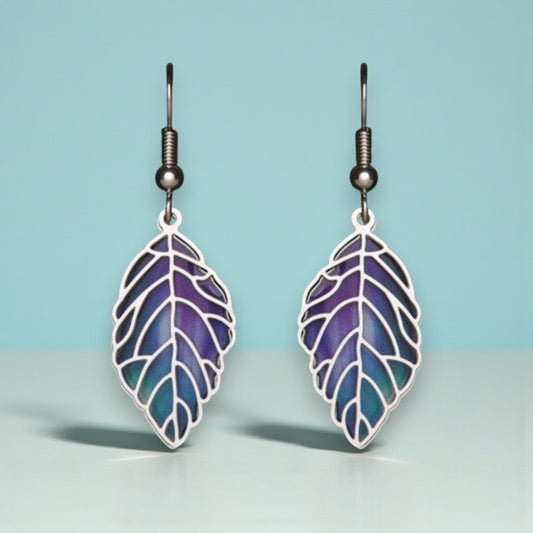 Northern Lights Veined Leaf Earrings - Mellow Monkey