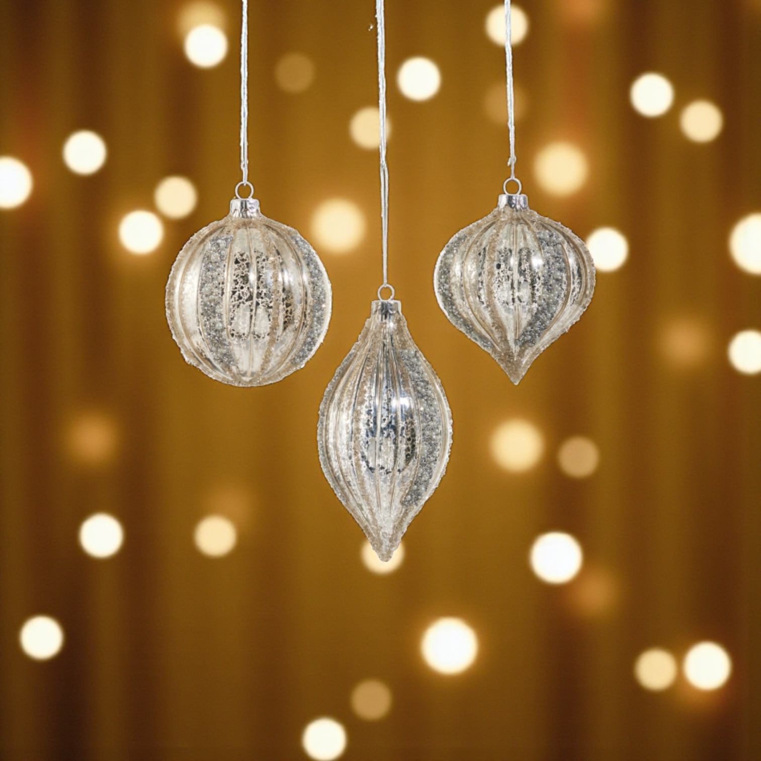 Mercury Glass Glitter Stripe Ornament - 4-in. - Mellow Monkey