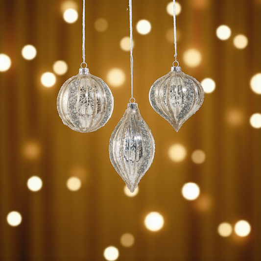 Mercury Glass Glitter Stripe Ornament - 4-in. - Mellow Monkey