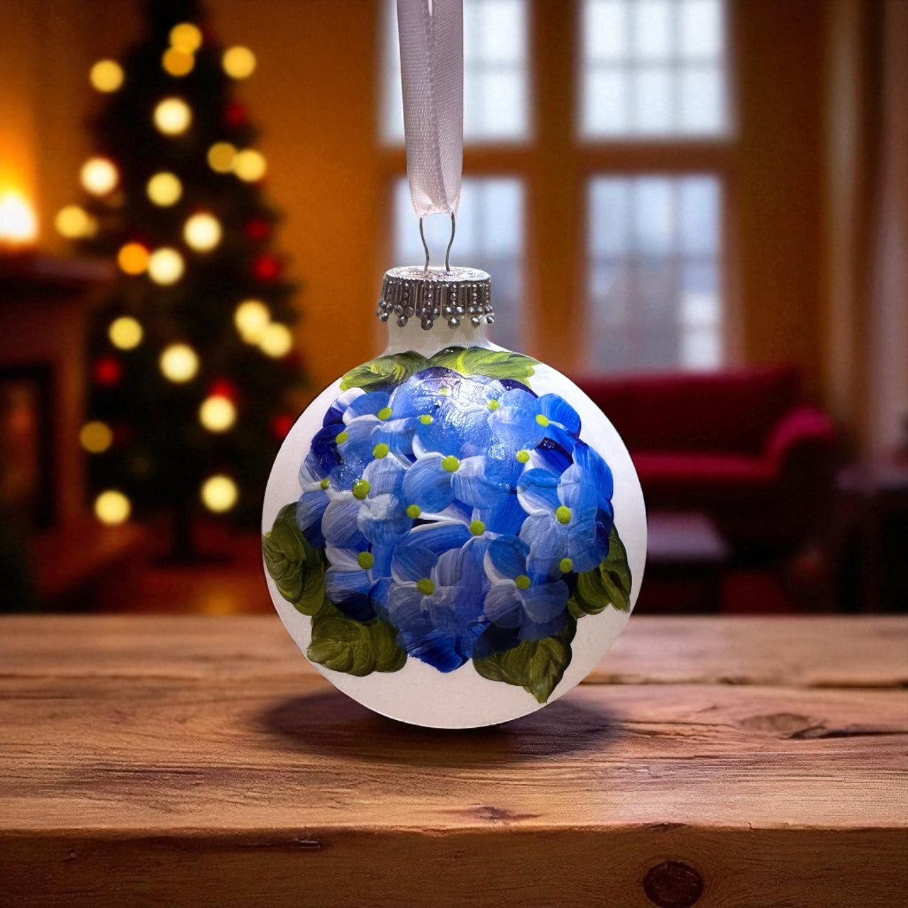 Hand Painted Hydrangea Ornament - 2-1/2-in - Mellow Monkey