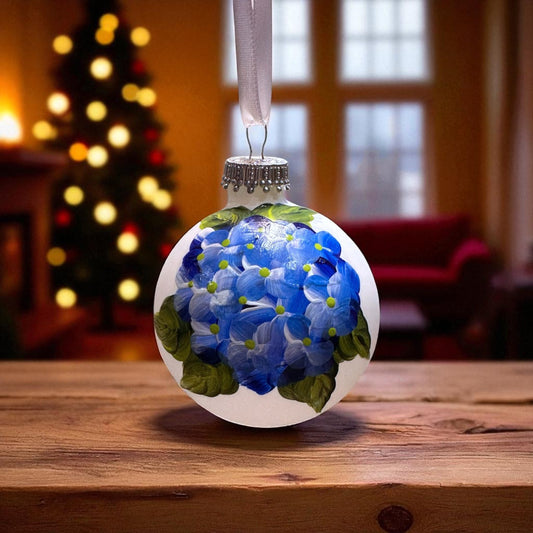 Hand Painted Hydrangea Ornament - 2-1/2-in - Mellow Monkey