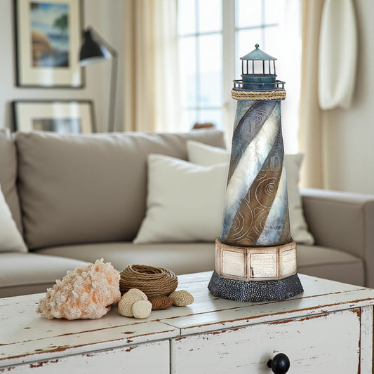 Seafoam 3D Lighthouse 16.5" - Metal & Capiz Art - Mellow Monkey