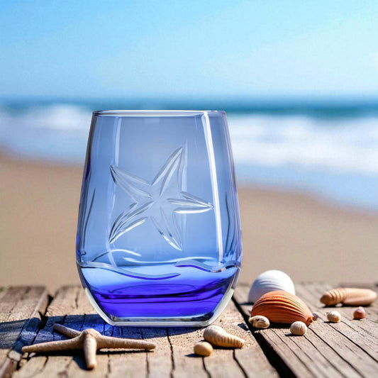 Starfish 15oz Blue Stemless Wine Tumbler Glass - Mellow Monkey