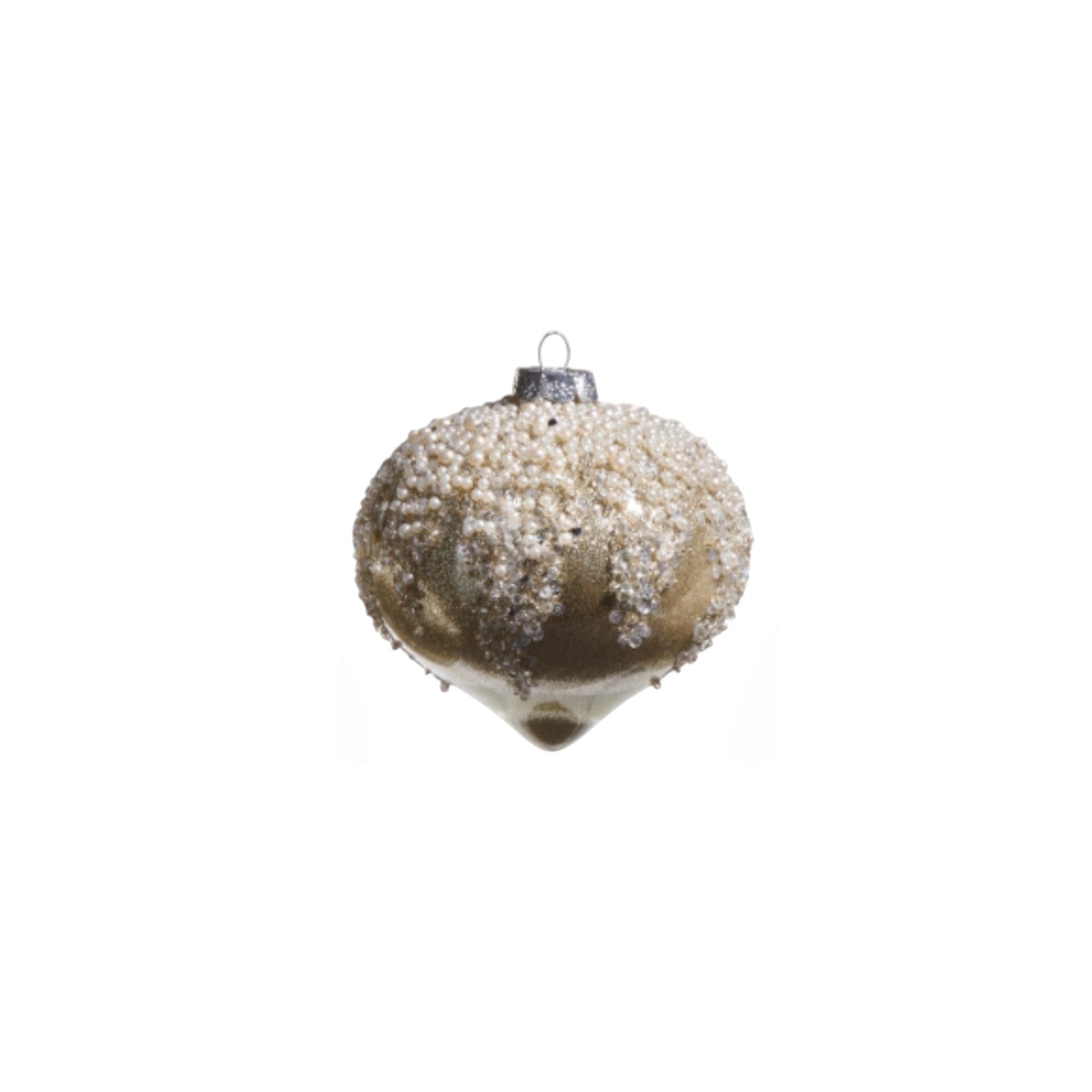 Pearl Frosted Taupe Ornament - 4-in. - Mellow Monkey