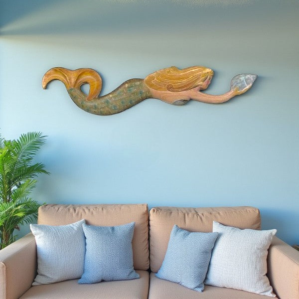 Mermaid Swimming With Seashell - Wall Décor - 31-in - Mellow Monkey