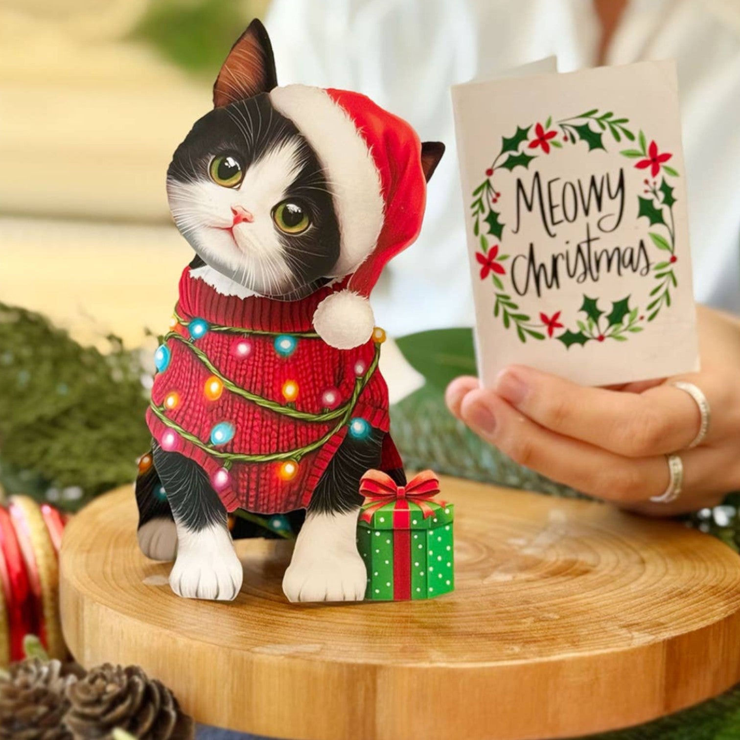 Christmas Kitten - Freshcut Paper Mini Pop-Up Greeting Card - Mellow Monkey