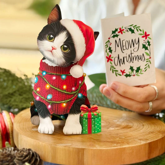 Christmas Kitten - Freshcut Paper Mini Pop-Up Greeting Card - Mellow Monkey