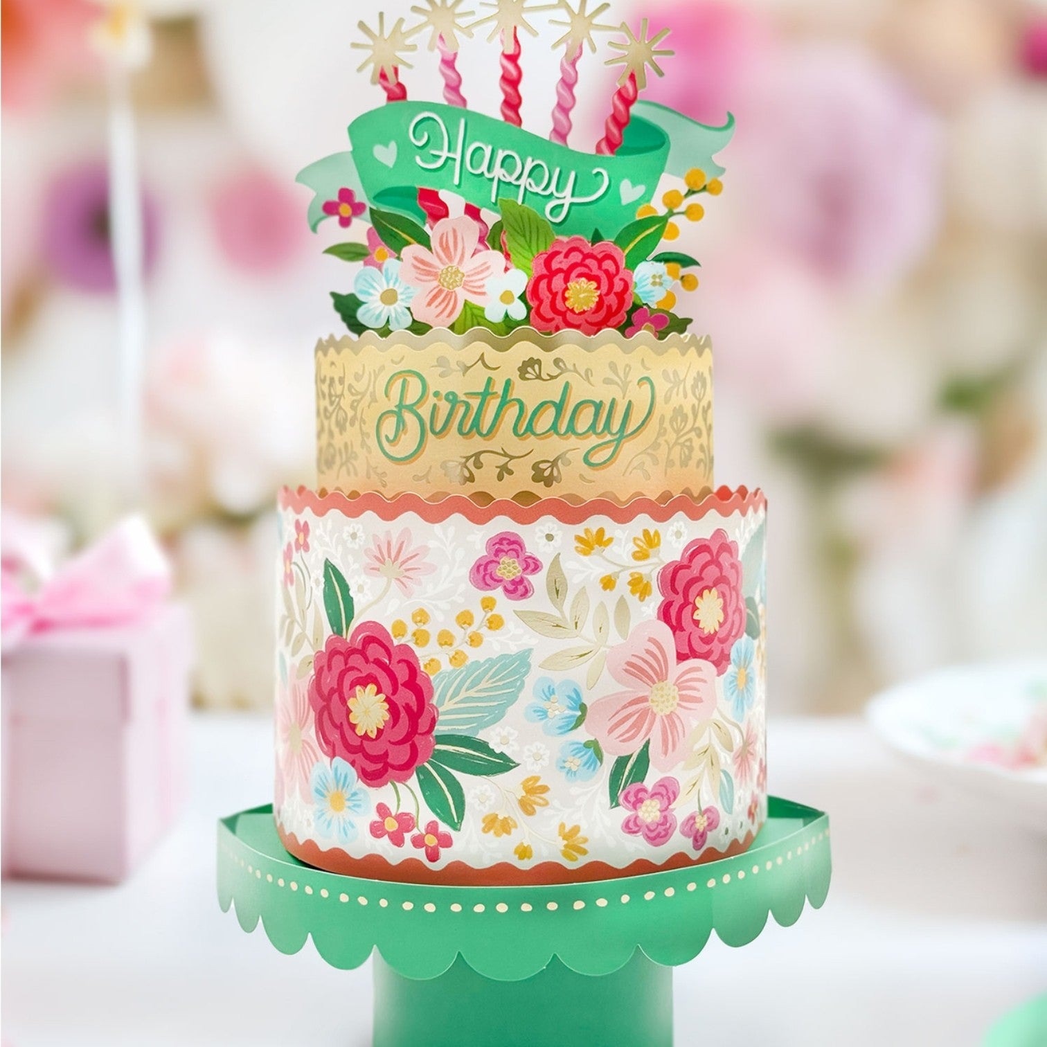 Freshcut Paper Blooming Birthday Cake Pop-Up Greeting Card - Mellow Monkey