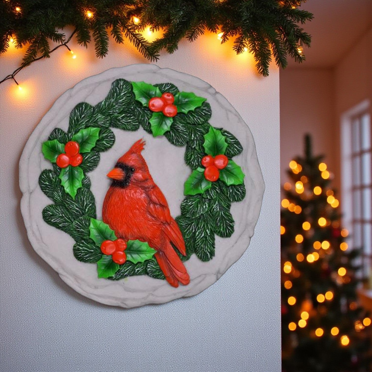 Cardinal Wreath  - Stepping Stone/Wall Plaque - Mellow Monkey