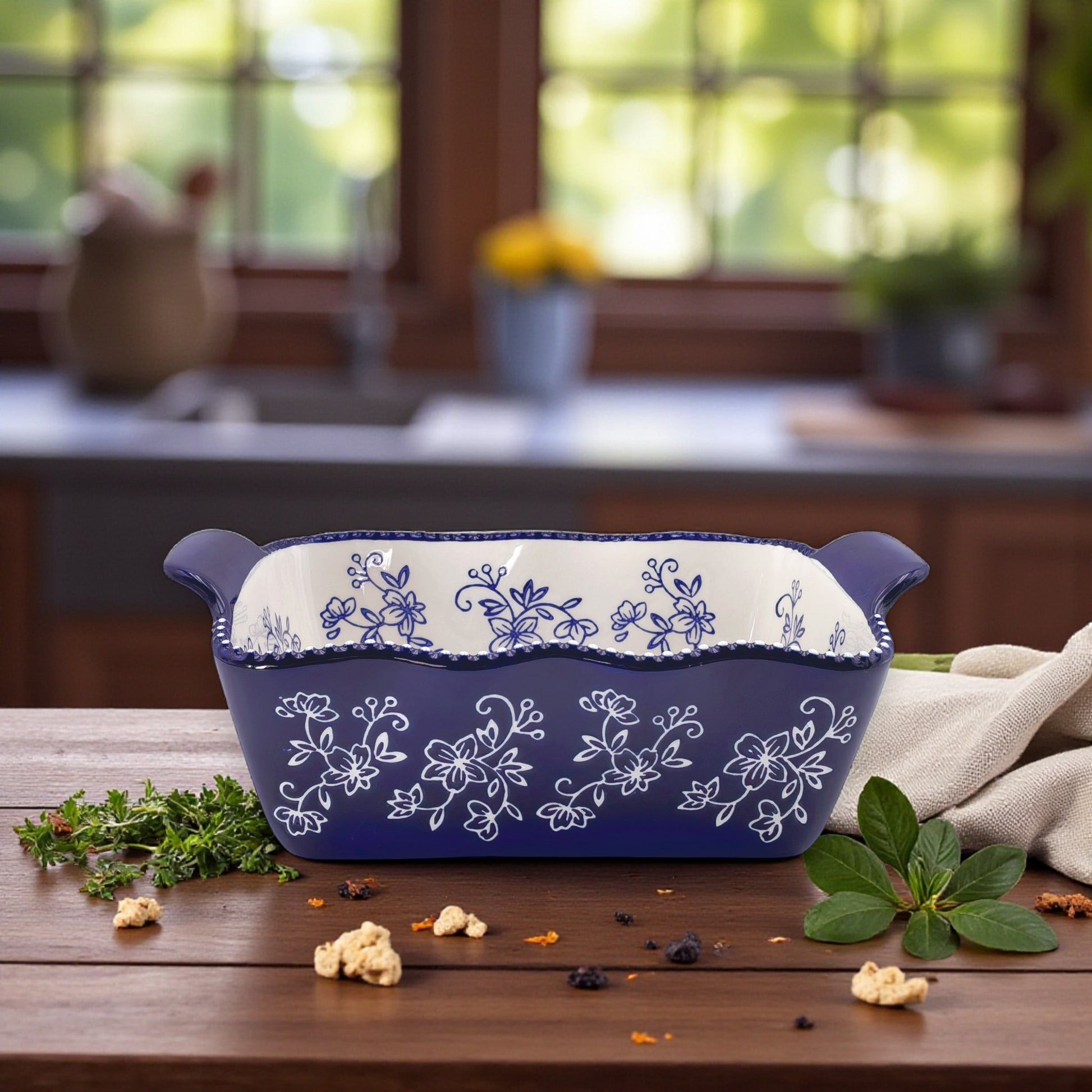 Floral Lace Blue Loaf Pan - 1.75-QT - Temp-tations - Mellow Monkey