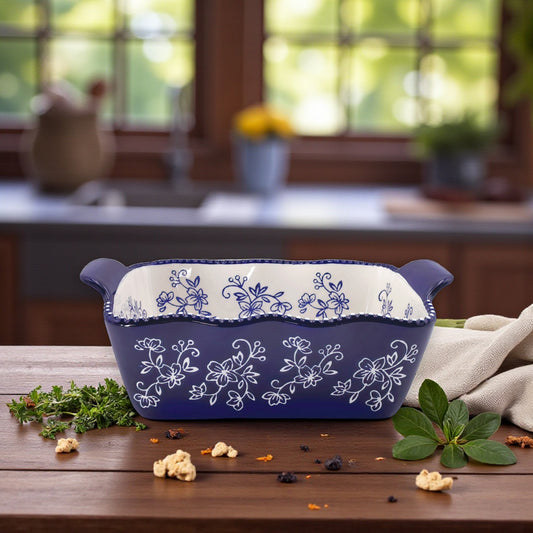 Floral Lace Blue Loaf Pan - 1.75-QT - Temp-tations - Mellow Monkey