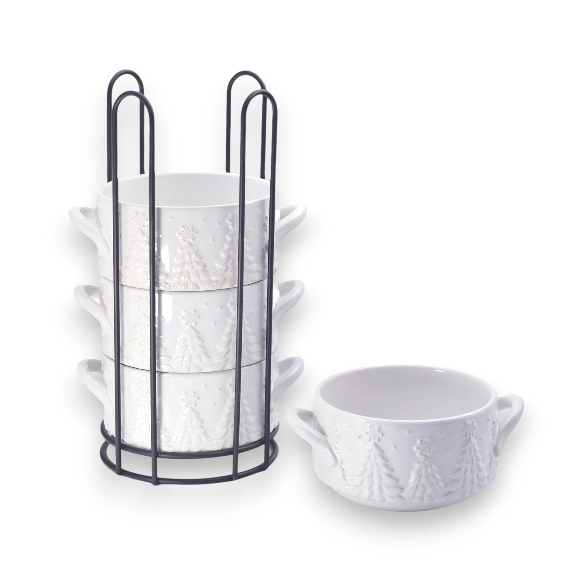 Frosty Forest White Stack-A-Bowls with Rack - Set of 4 - 22-oz - Temp-tations - Mellow Monkey