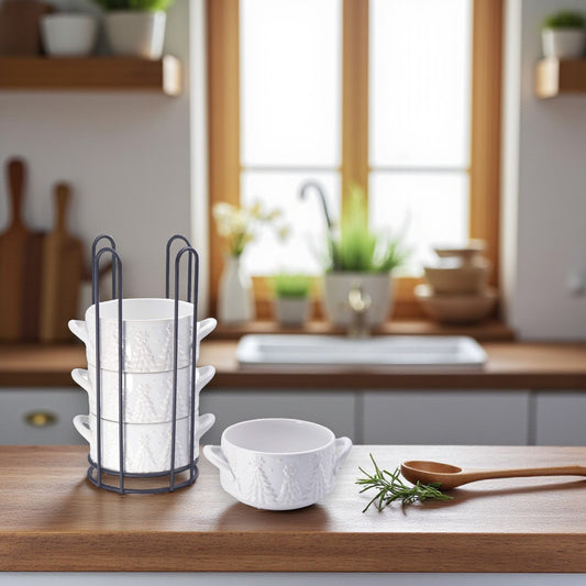 Frosty Forest White Stack-A-Bowls with Rack - Set of 4 - 22-oz - Temp-tations - Mellow Monkey