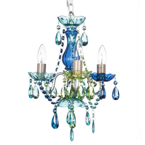 Chandelier - 3 Light - Plug In - Blue Green - Mellow Monkey