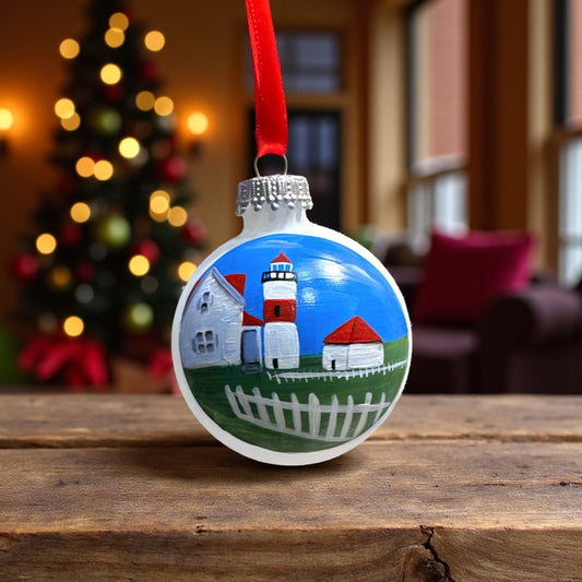 Hand Painted Stratford Point Lighthouse Ornament (Connecticut) - 2-1/2-in - Mellow Monkey