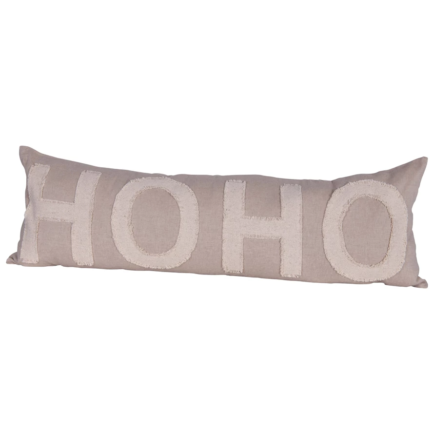 Ho Ho - Appliqued Cotton Chambray Lumbar Pillow - 36" - Mellow Monkey