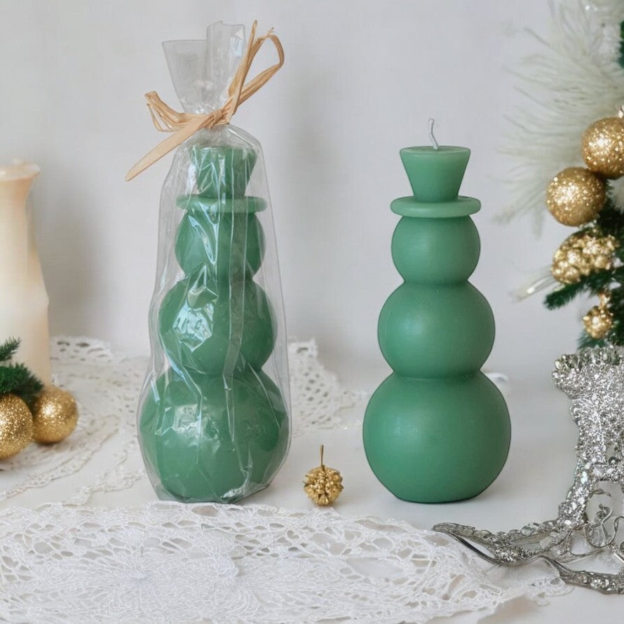 Unscented Snowman Shaped Candle - Green - 4-1/2-in - Mellow Monkey