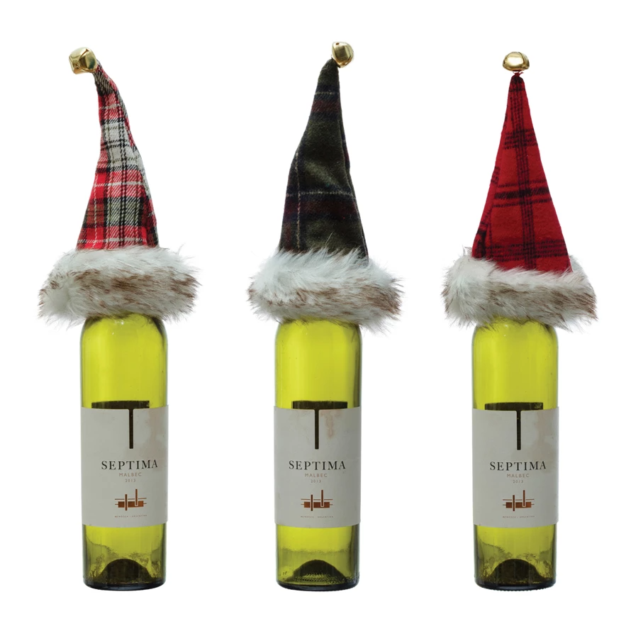 Holiday Hat with Jingle Bell Wine Bottle Decor - 9-in - Mellow Monkey