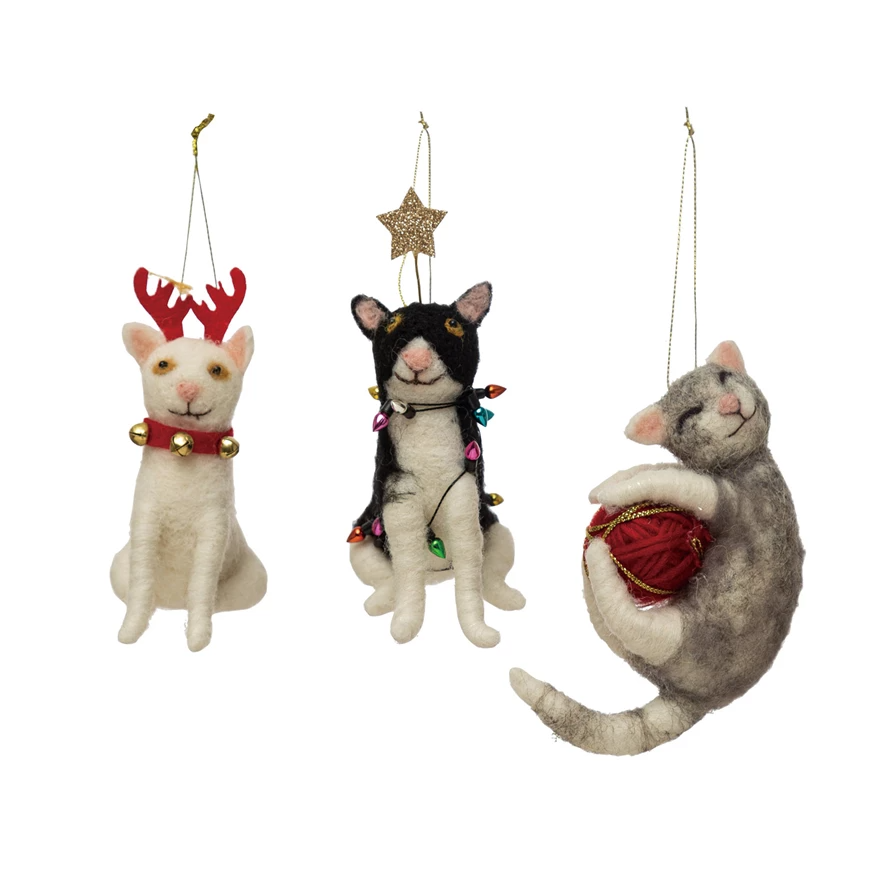 Festive Wool Felt Cat Ornament - Mellow Monkey