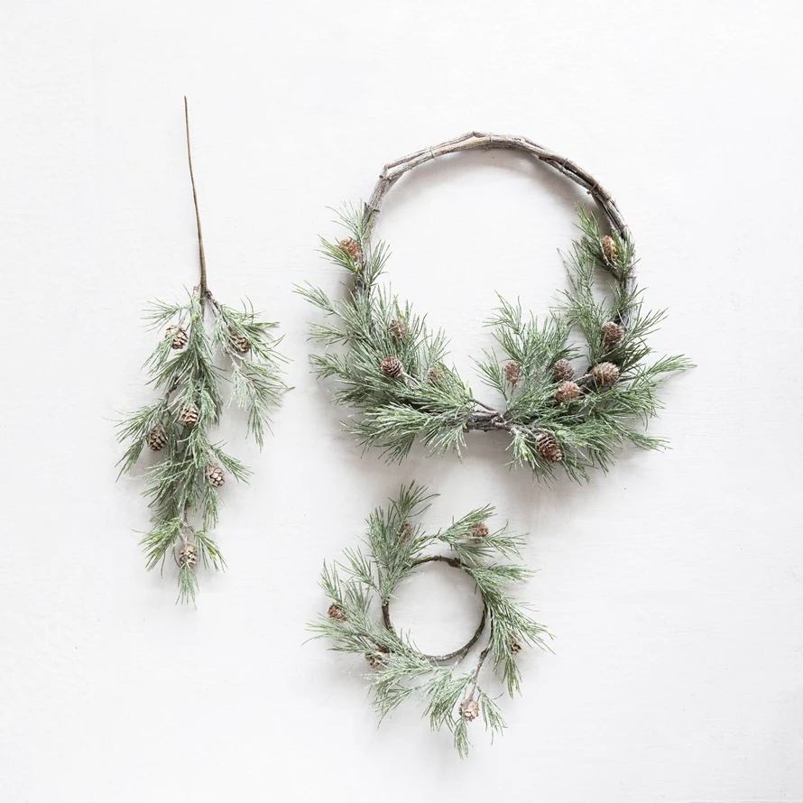 Faux Jack Pine Round Wreath with Pinecones - 10-inch - Mellow Monkey