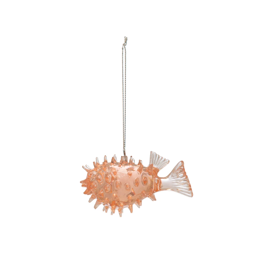 Coral Puffer Fish Ornament - 2-in - Mellow Monkey