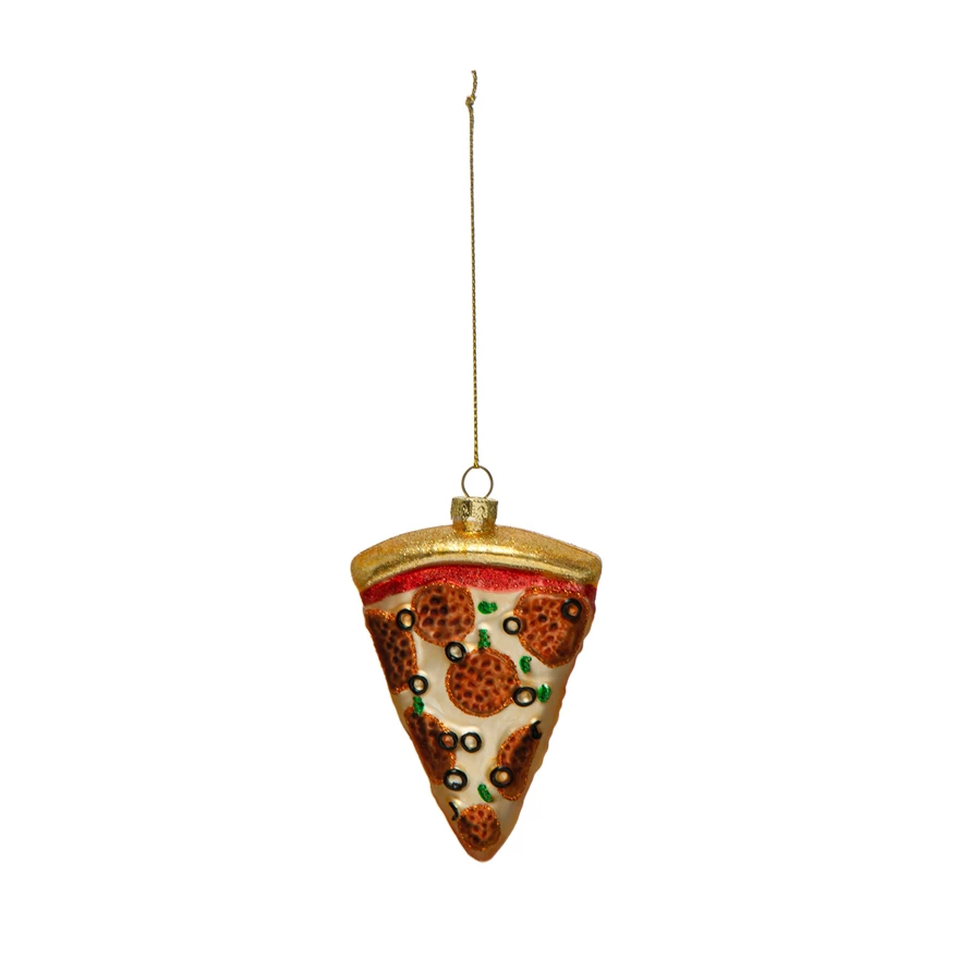 Hand-Painted Pizza Slice Glass Ornament - 4-1/4-in