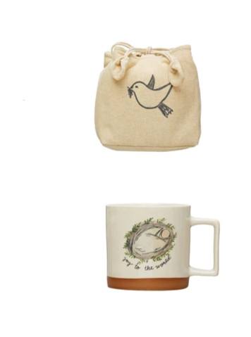 Stoneware Christmas Mug in Drawstring Bag - 12-oz. - Mellow Monkey
