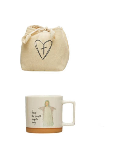 Stoneware Christmas Mug in Drawstring Bag - 12-oz. - Mellow Monkey