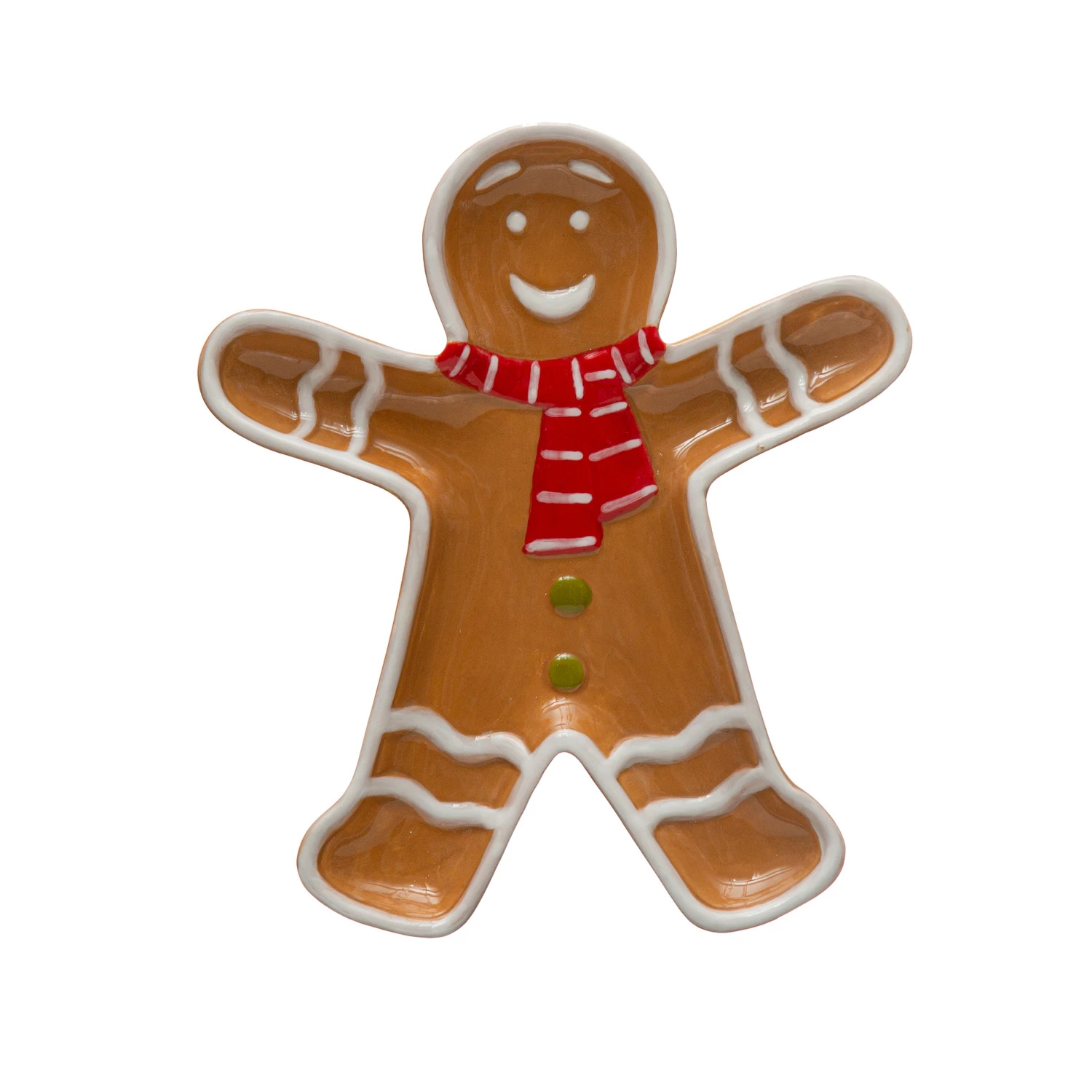 Hand-Painted Ceramic Gingerbread Man with Scarf Shaped Platter - 7-in - Mellow Monkey