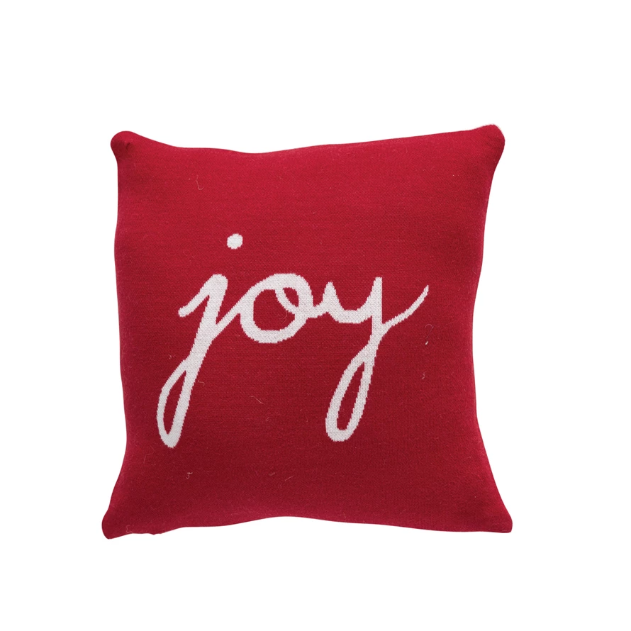 Joy - Double Sided Cotton Knit Holiday Pillow - 12-in - Mellow Monkey