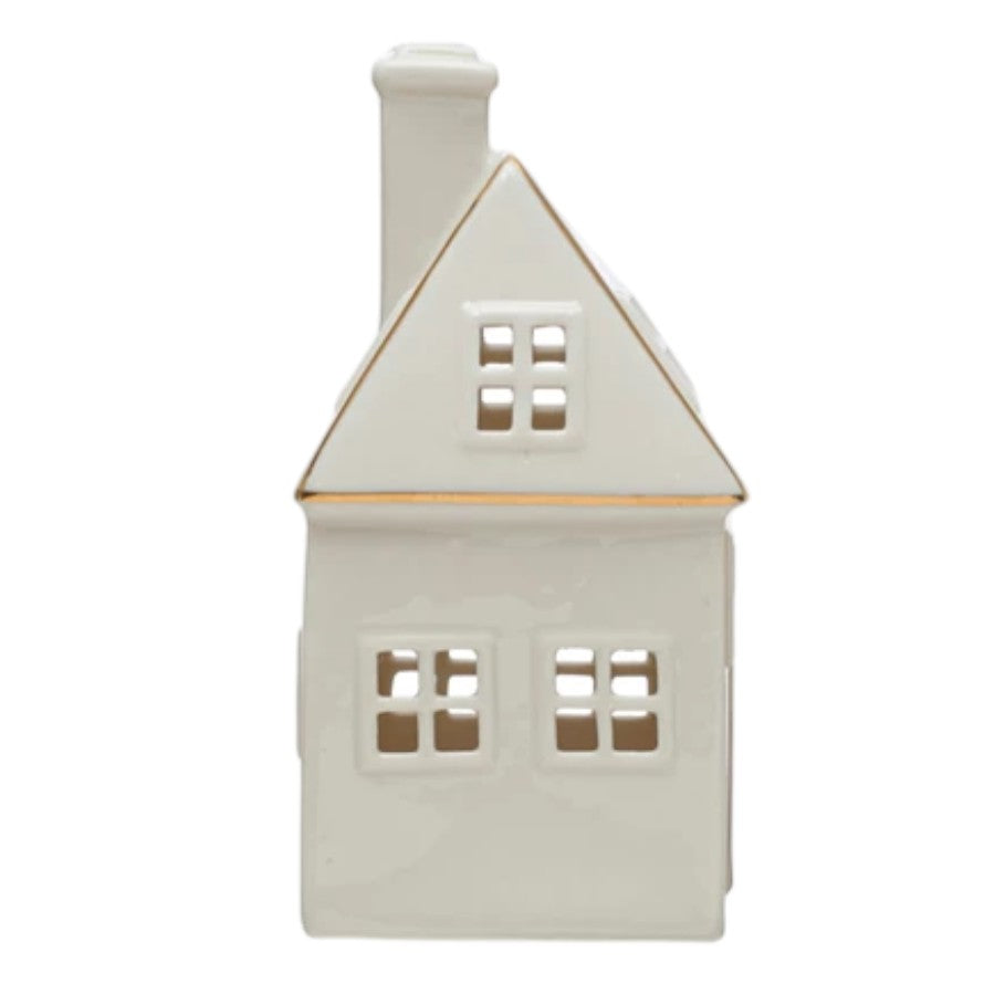 LED Cream Stoneware House with Gold Electroplating - Mellow Monkey