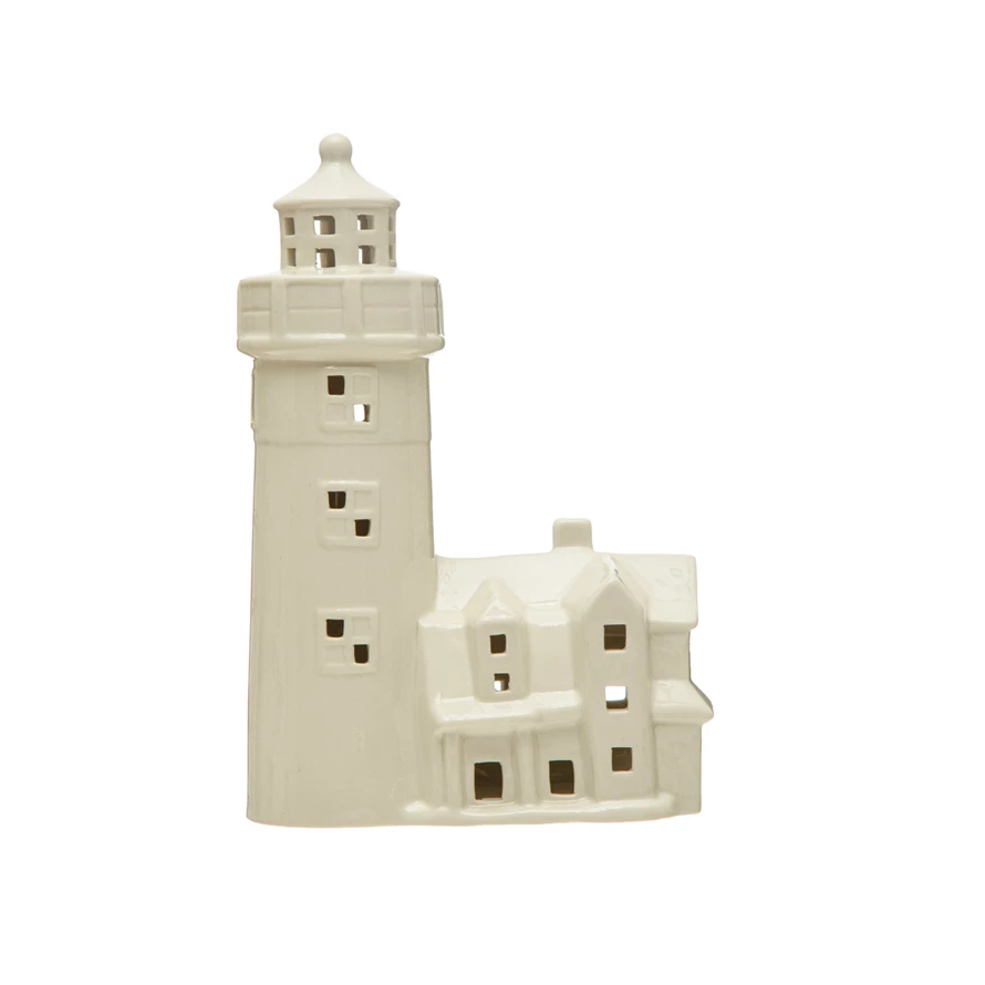 Lighted Stoneware Lighthouse - 10-1/4