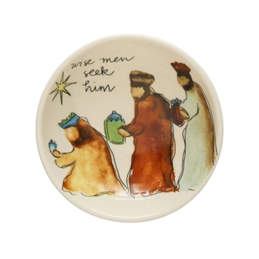 Christmas Imagery Round Stoneware Dish - 3-1/2-in - Mellow Monkey