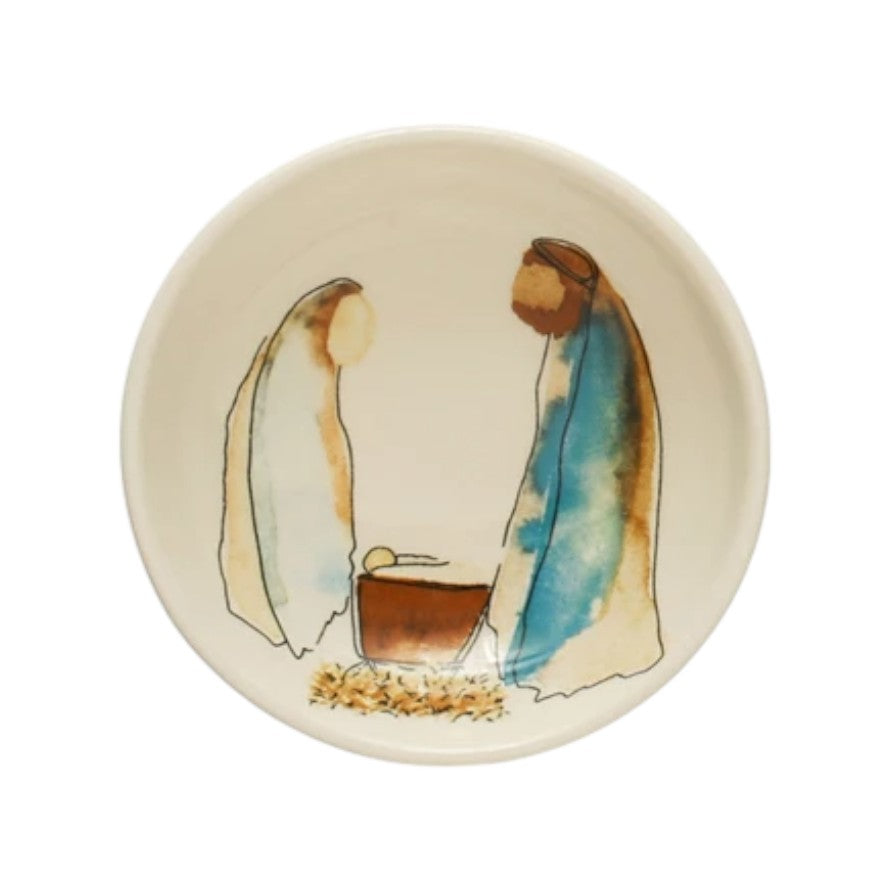 Christmas Imagery Round Stoneware Dish - 3-1/2-in - Mellow Monkey