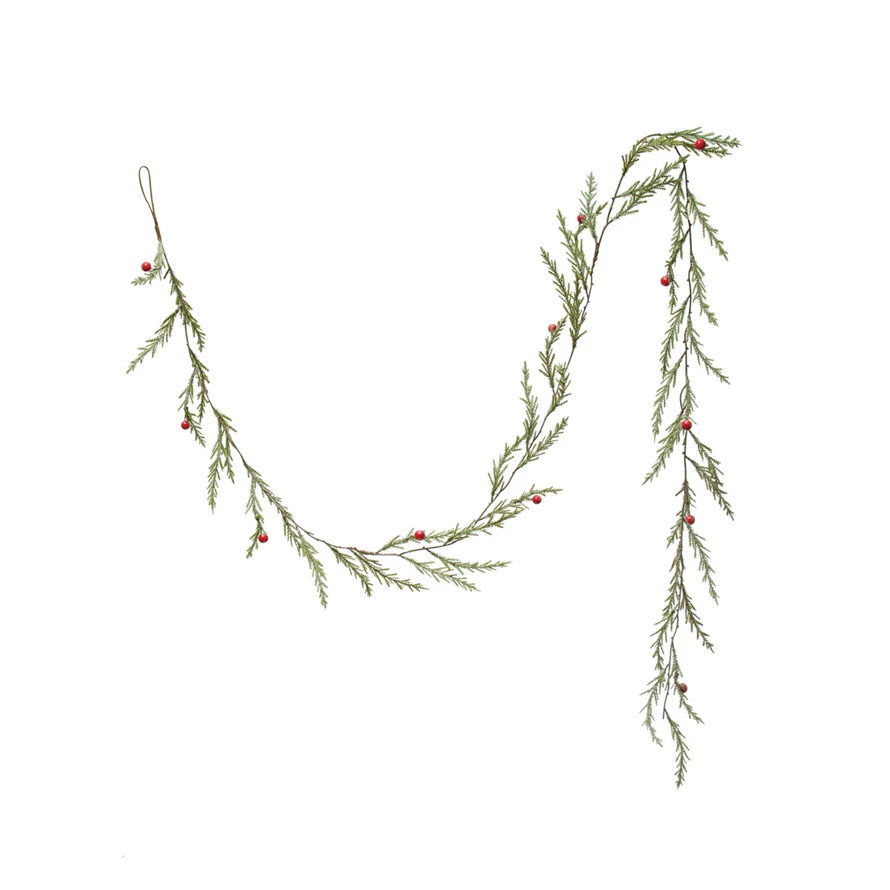 Faux Cedar Garland with Red Berries - 72-in - Mellow Monkey
