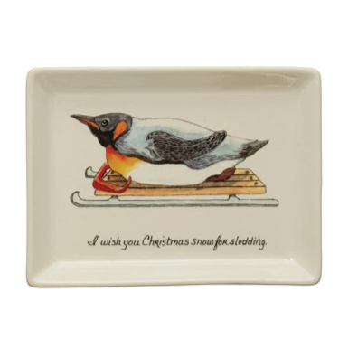 Penguin Wish Stoneware Plate - 6-in x 4-in - Mellow Monkey