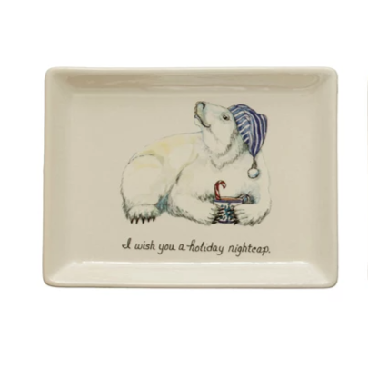 Polar Bear Wish Stoneware Plate - 6-in x 4-in - Mellow Monkey