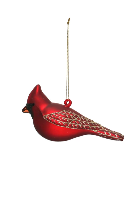 Hand Painted Glass Cardinal Ornament - 5-in