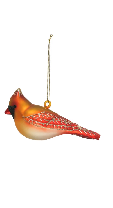 Hand Painted Glass Cardinal Ornament - 5-in