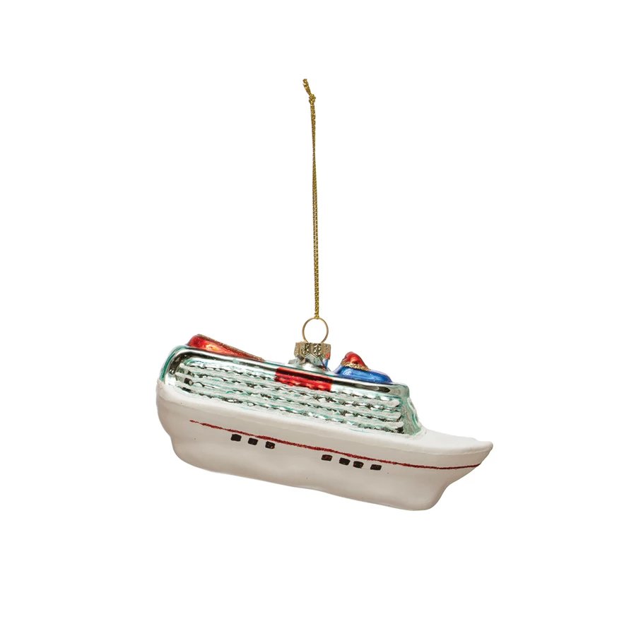 Hand-Painted Glass Cruise Ship Ornament - 6-in - Mellow Monkey